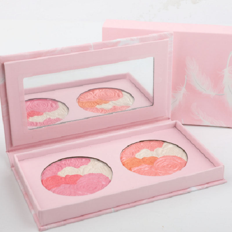 Two-color baking powder blush, strawberry pink, sweet orange petal blush, pink delicate feather fairy plate.