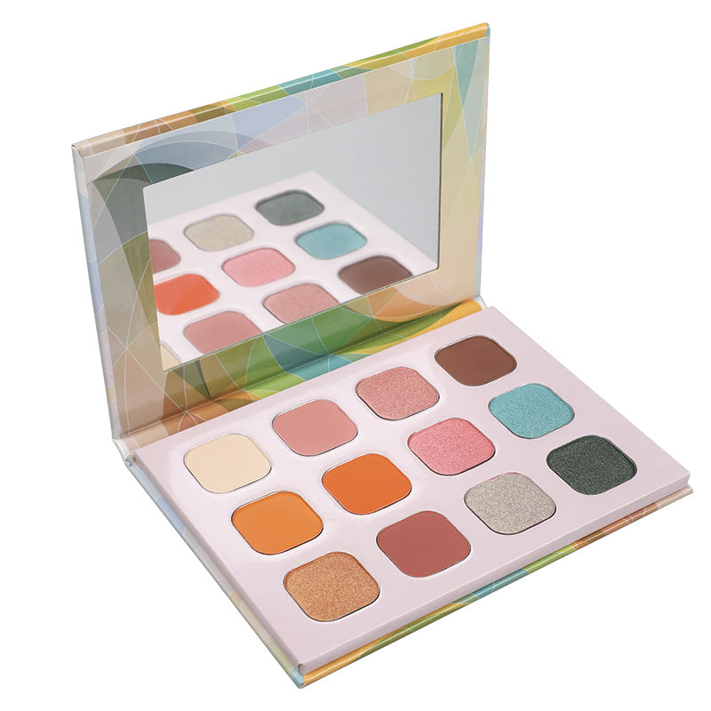12 color colorful eyeshadow disc, pearlescent matte combination eyeshadow disc, fine powder and easy to put on the color ribbon mirror