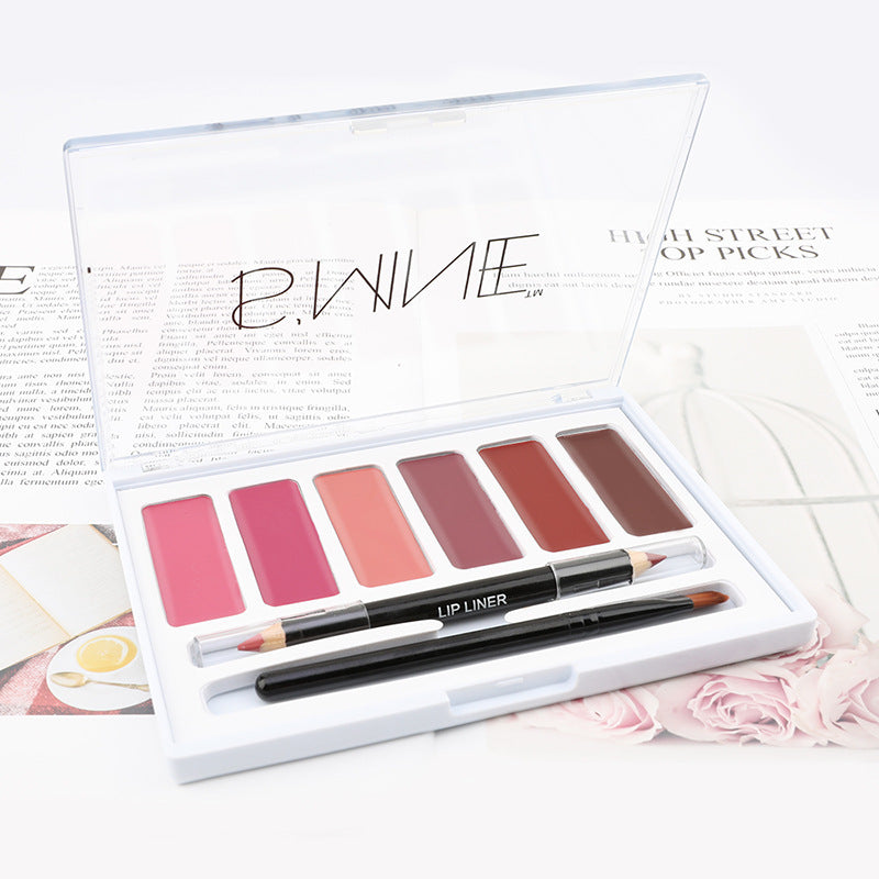 6-Color lip gloss, moisturizing and moisturizing lipstick, color rendering, transparent lipstick, lip multi-color makeup tray.