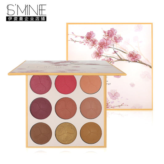 9-Color blush, national style peach blossom plate, bean paste color, orange pink eyeshadow, blush dual-purpose plate, powdery and delicate.