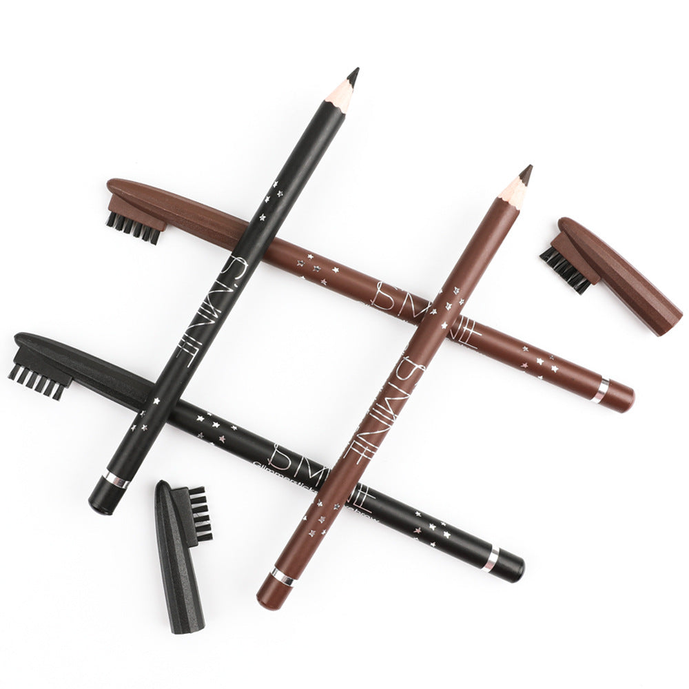 Round eyebrow pencil with lid brush, crayon refill double lock color eyebrow pencil, waterproof, sweat-proof and non-smudging.