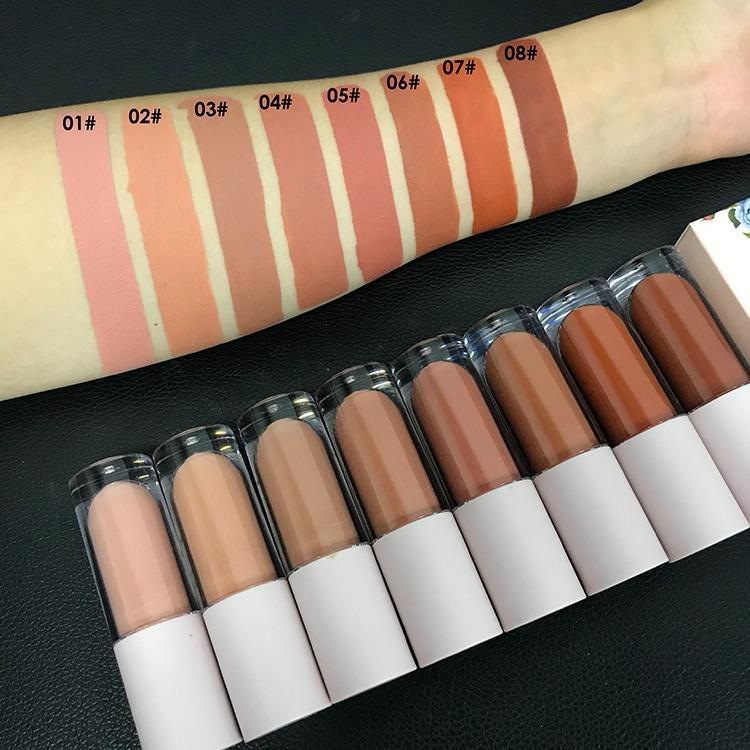 Eight-color non-stick cup liquid lipstick matte color rendering makeup non-fading transparent round tube lipstick
