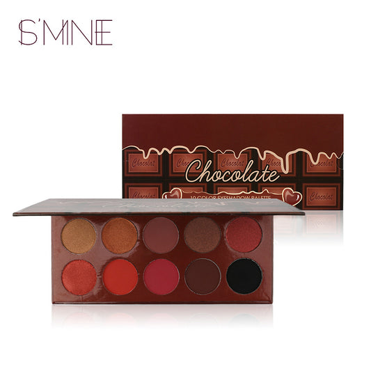 10-Color pearlescent matte eyeshadow disc, cute chocolate look packaging