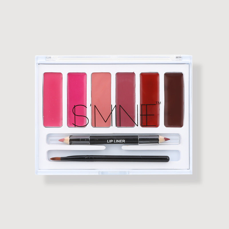 6-Color lip gloss, moisturizing and moisturizing lipstick, color rendering, transparent lipstick, lip multi-color makeup tray.