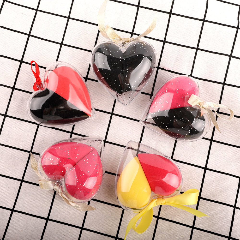Oblique cut dry and wet dual-purpose heart-shaped puff, hydrophilic sponge puff, heart-shaped shell, strong water absorption and powder grabbing ability