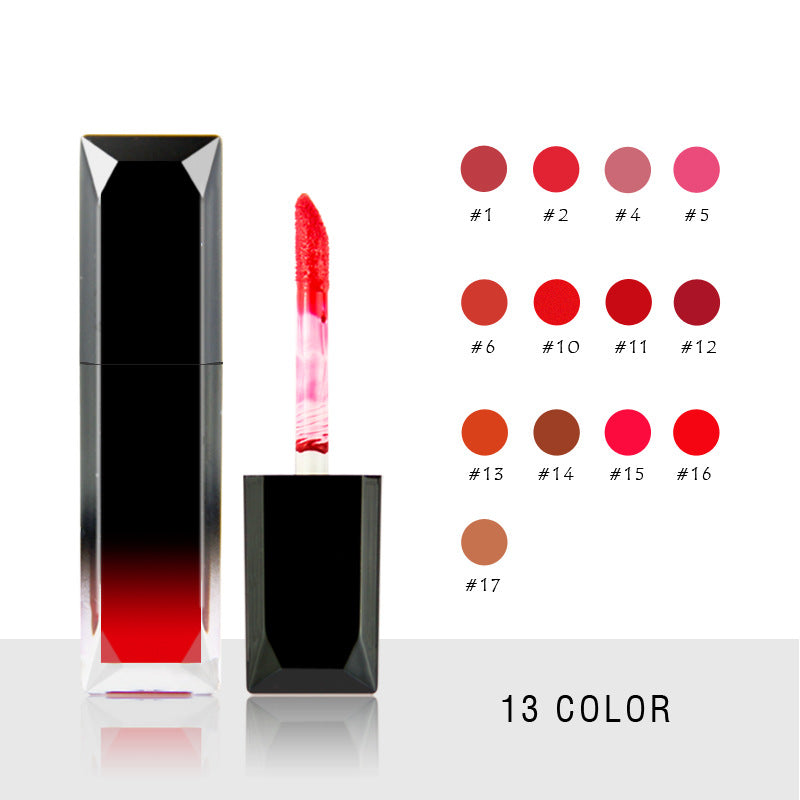 Moisturizing velvet matte moisturizing lip glaze, black gradual change square bottle lip glaze