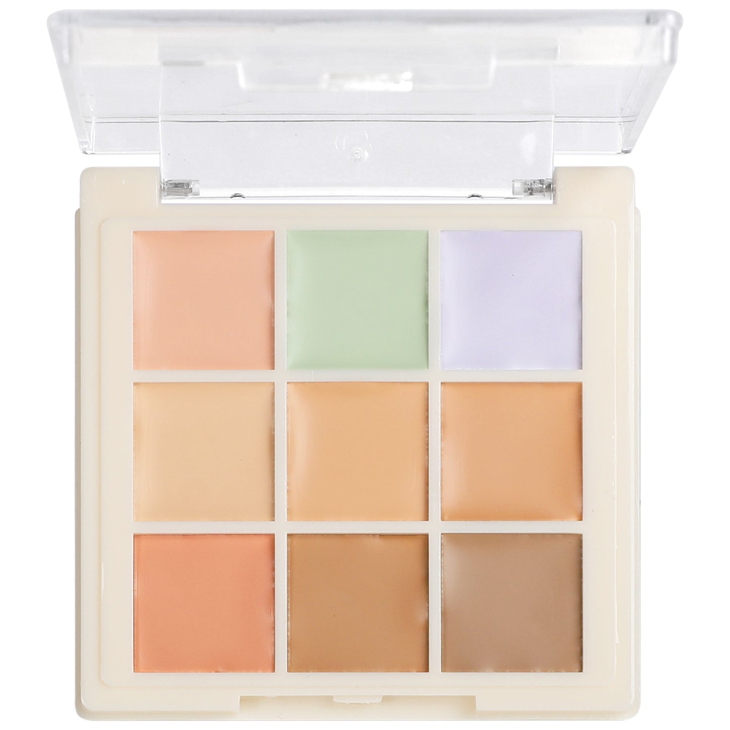 9-Color concealer covers dark circles, acne marks, spots, silhouette, nose shadow, brightens and modifies skin tone, and the integrated plate is convenient.