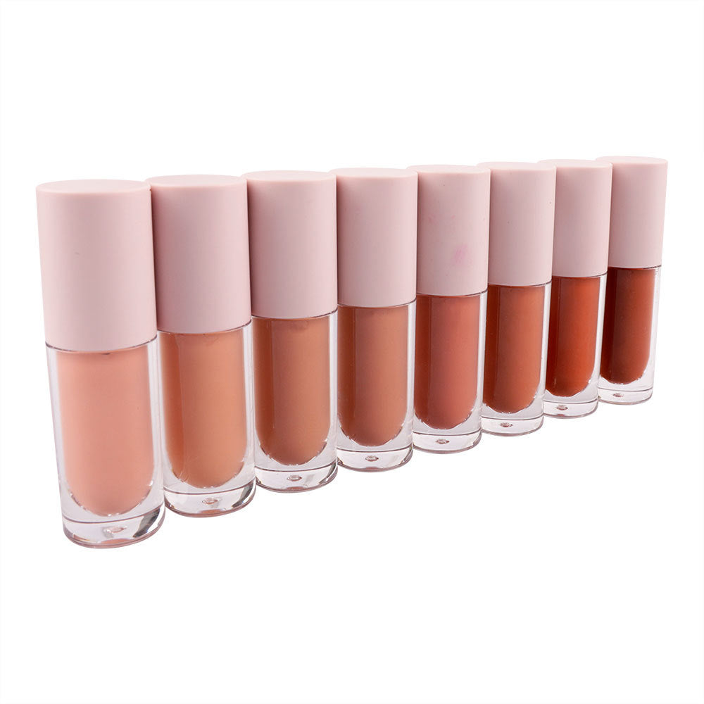Eight-color non-stick cup liquid lipstick matte color rendering makeup non-fading transparent round tube lipstick